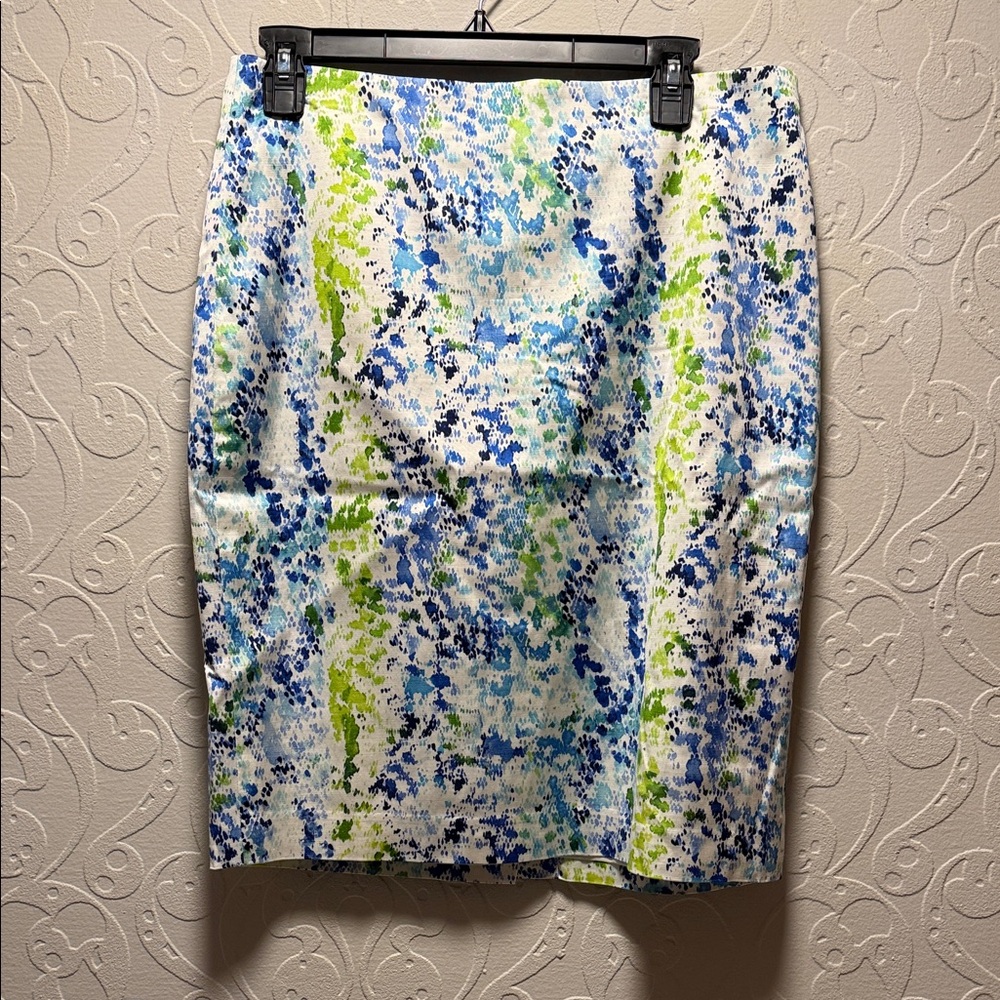 Ann Taylor Blue and Green Abstract Pencil Skirt